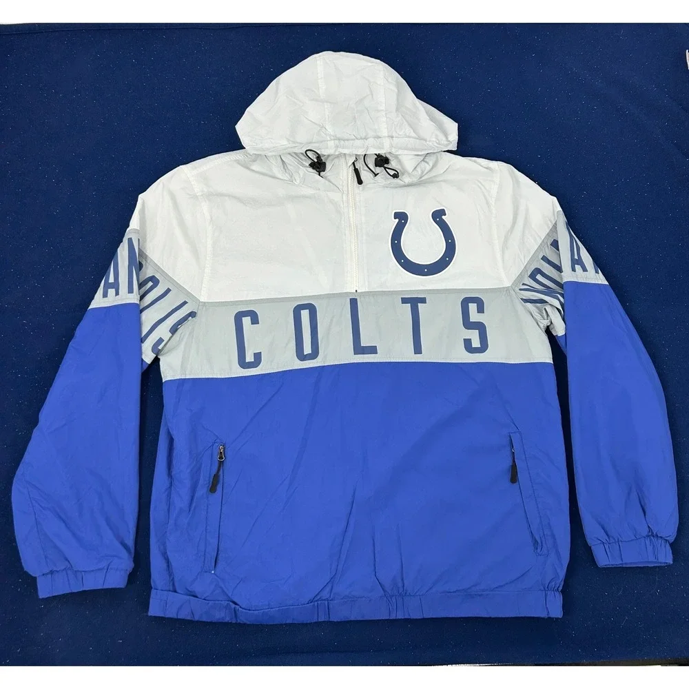 Indianapolis Colts Jacket Men's M White NFL Team Apparel 1/4 Zip Pullover Hooded